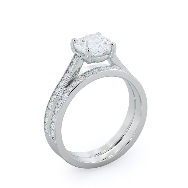 Channel & Pave Basket Diamond Wedding Band with Lab Cut Diamond in 14KT White Gold view 3
