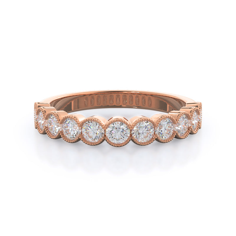 Migrain Bezel Diamond Wedding Band with Lab Cut Diamond in 14KT Rose Gold view 1
