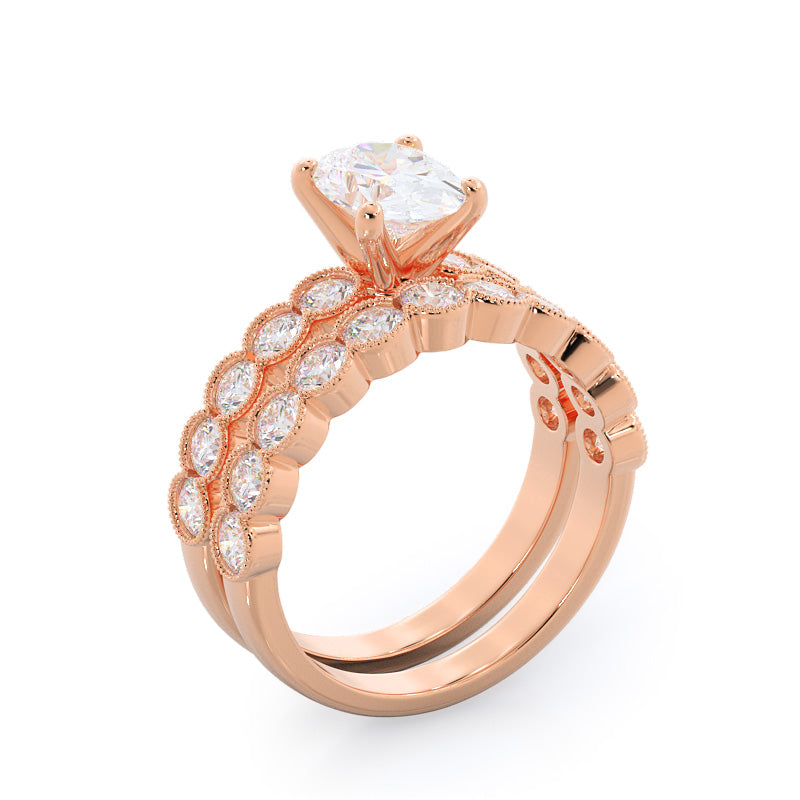 Migrain Bezel Diamond Wedding Band with Lab Cut Diamond in 14KT Rose Gold view 3
