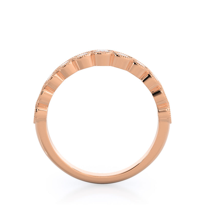 Migrain Bezel Diamond Wedding Band with Lab Cut Diamond in 14KT Rose Gold view 2
