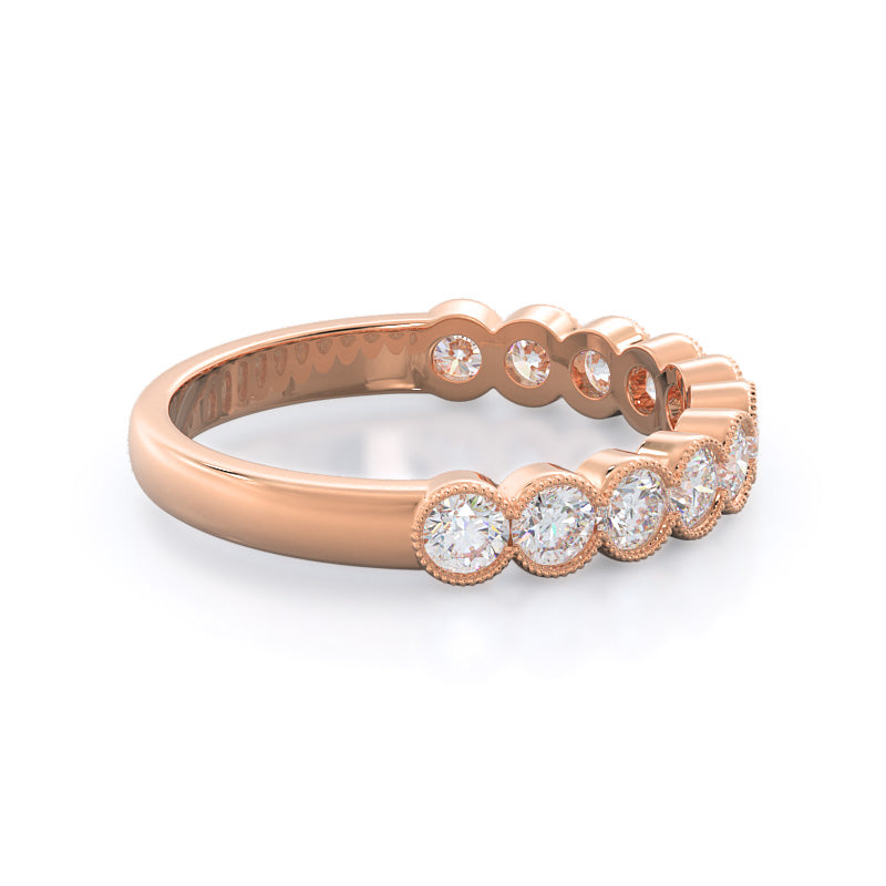Migrain Bezel Diamond Wedding Band with Lab Cut Diamond in 14KT Rose Gold view 4

