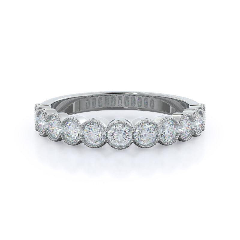 Migrain Bezel Diamond Wedding Band with Lab Cut Diamond in 14KT White Gold view 1
