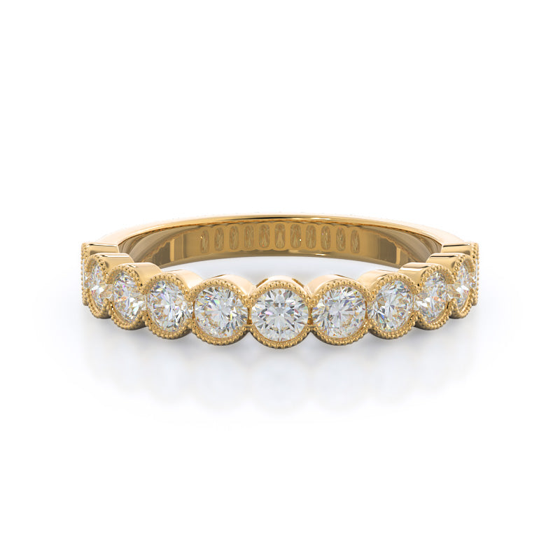 Migrain Bezel Diamond Wedding Band with Lab Cut Diamond in 14KT Yellow Gold view 1
