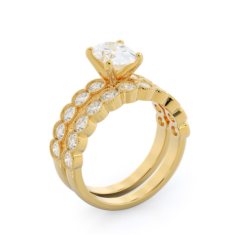 Milgrain Bezel Diamond Engagement Ring with Round Cut Diamond in 14KT Yellow Gold view 4

