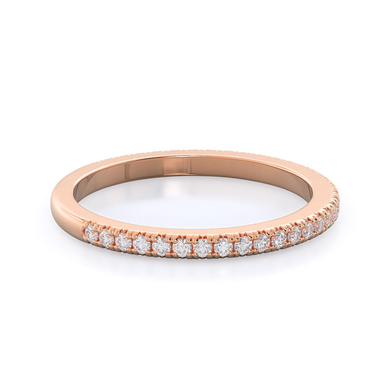 Petite French Set Diamond Wedding Band with 18KT Rose Gold Cut Diamond in 14KT Rose Gold view 4
