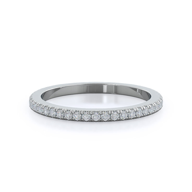 Petite French Set Diamond Wedding Band with 18KT White Gold Cut Diamond in 14KT White Gold view 1
