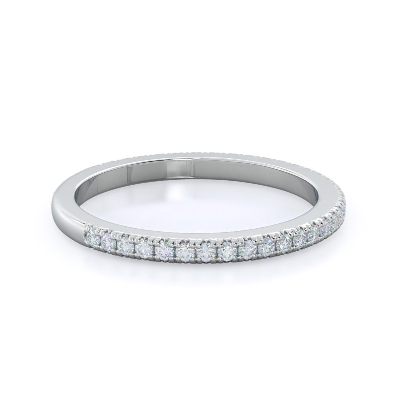 Petite French Set Diamond Wedding Band with 18KT White Gold Cut Diamond in 14KT White Gold view 4
