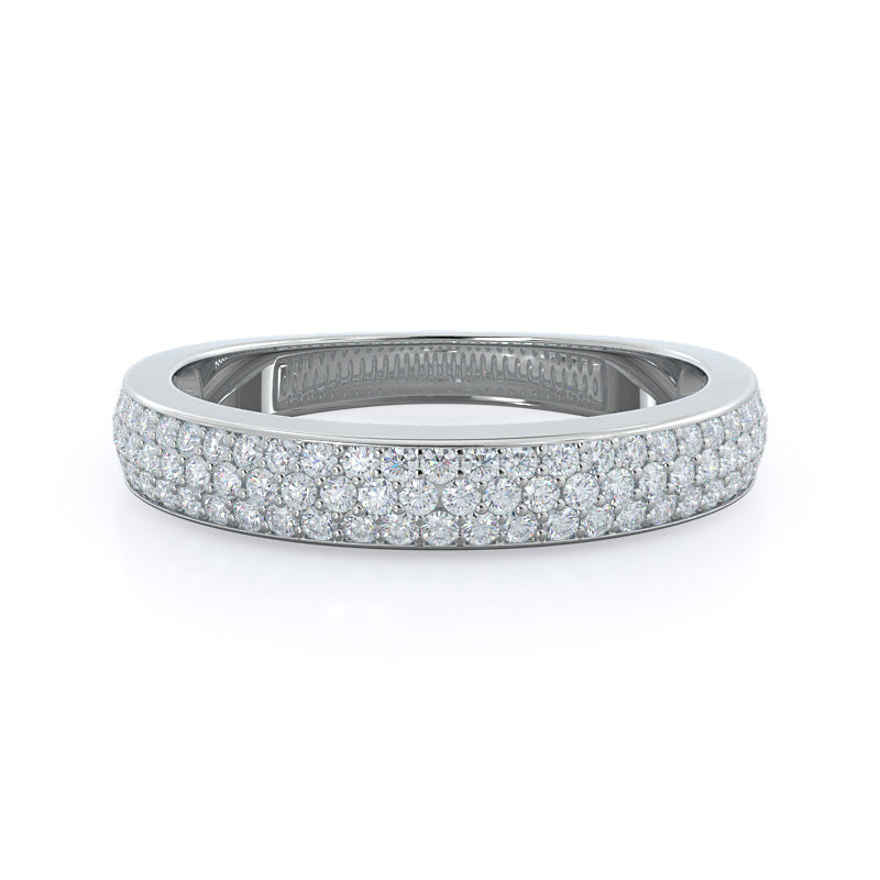 Three Row Micropave Diamond Wedding Band with 18KT White Gold Cut Diamond in 14KT White Gold view 1
