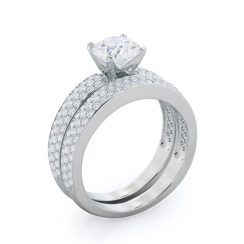 Three Row Micropave Diamond Wedding Band with 18KT White Gold Cut Diamond in 14KT White Gold view 3

