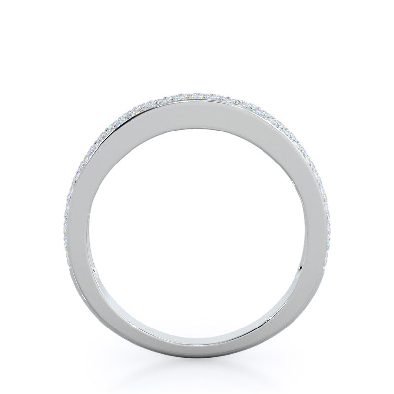 Three Row Micropave Diamond Wedding Band with 18KT White Gold Cut Diamond in 14KT White Gold view 2
