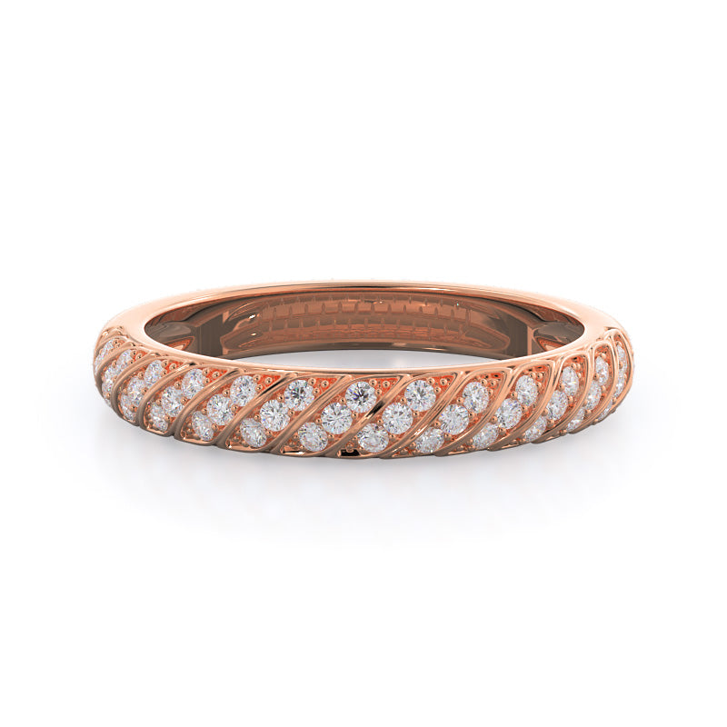 Braided Row Diamond Wedding Band with 18KT Rose Gold Cut Diamond in 14KT Rose Gold view 1
