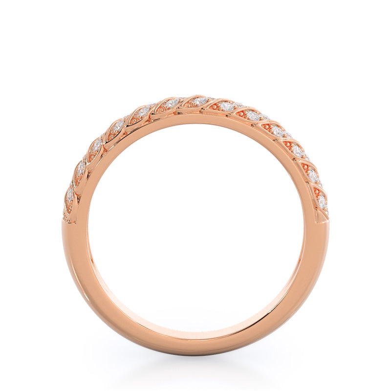 Braided Row Diamond Wedding Band with 18KT Rose Gold Cut Diamond in 14KT Rose Gold view 2
