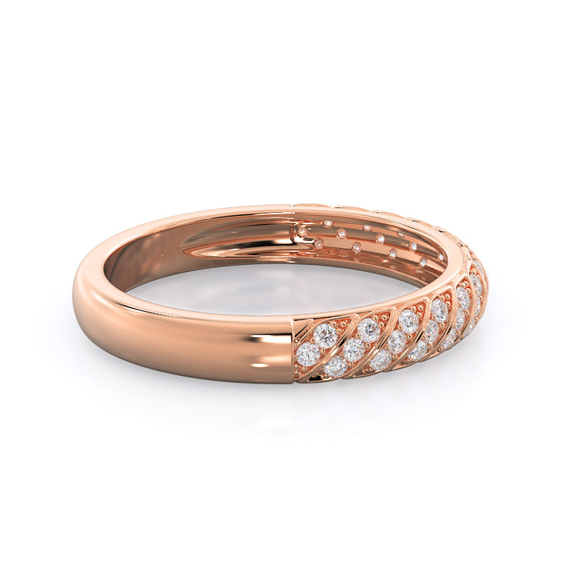 Braided Row Diamond Wedding Band with 18KT Rose Gold Cut Diamond in 14KT Rose Gold view 4
