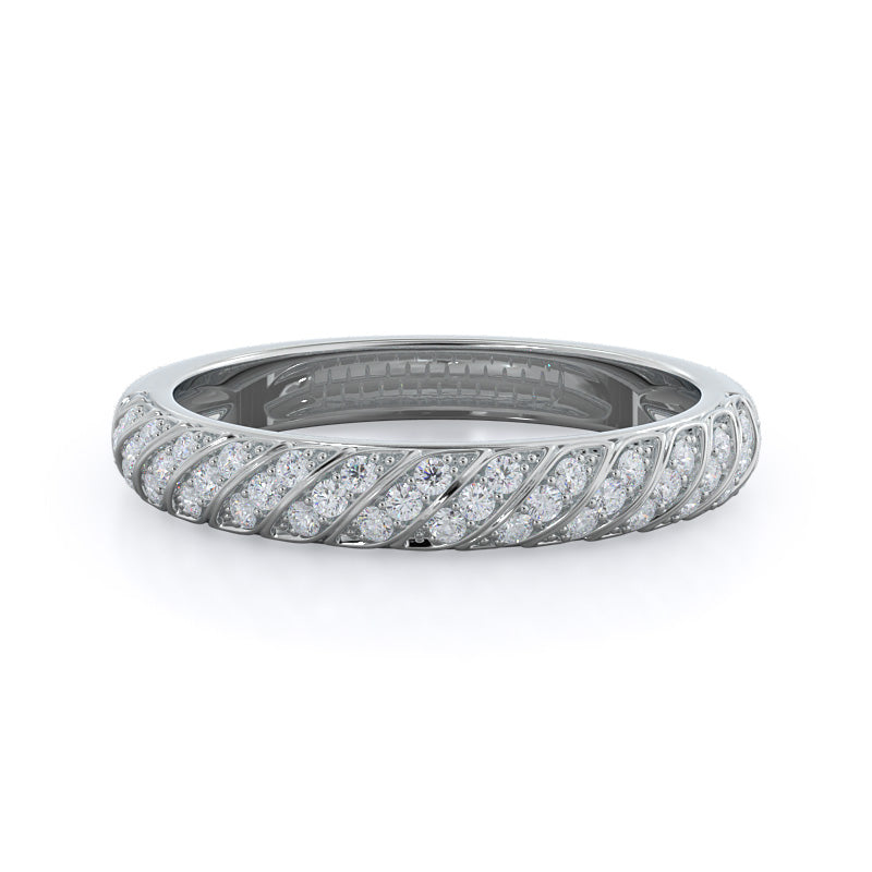 Braided Row Diamond Wedding Band with 18KT White Gold Cut Diamond in 14KT White Gold view 1
