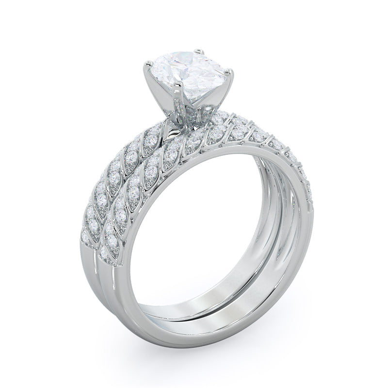 Braided Row Diamond Wedding Band with 18KT White Gold Cut Diamond in 14KT White Gold view 3
