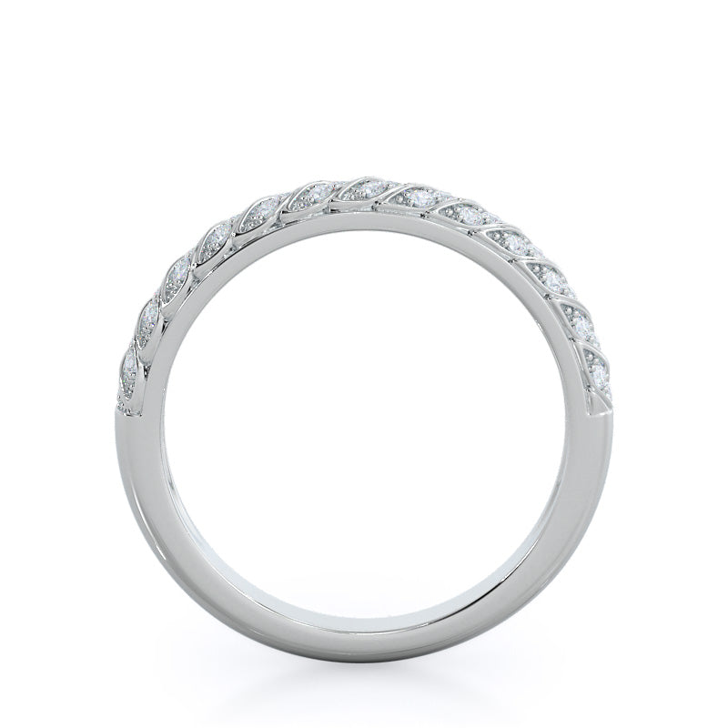 Braided Row Diamond Wedding Band with 18KT White Gold Cut Diamond in 14KT White Gold view 2
