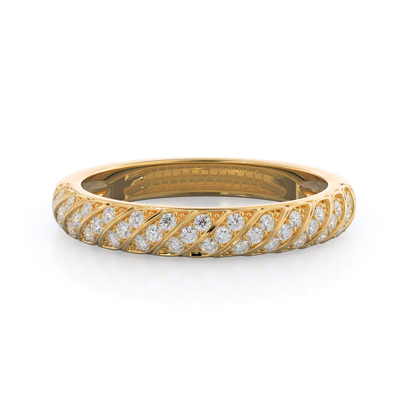 Braided Row Diamond Wedding Band with 18KT Yellow Gold Cut Diamond in 14KT Yellow Gold view 1
