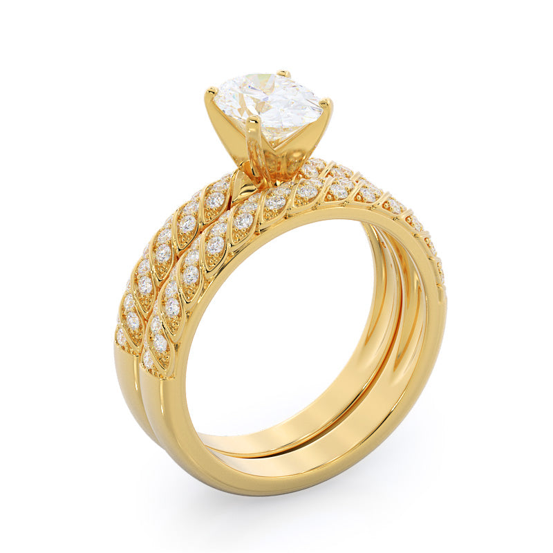 Braided Row Diamond Engagement Ring with Round Cut Diamond in 14KT Yellow Gold view 4
