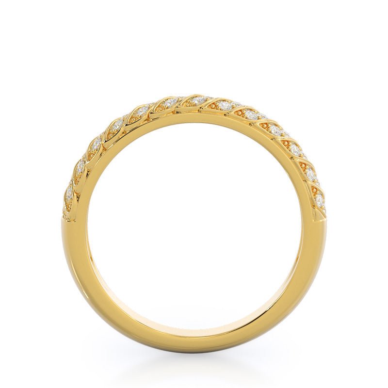 Braided Row Diamond Wedding Band with 18KT Yellow Gold Cut Diamond in 14KT Yellow Gold view 2

