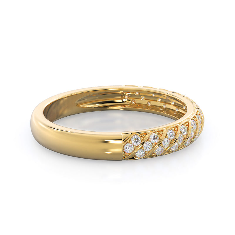 Braided Row Diamond Wedding Band with 18KT Yellow Gold Cut Diamond in 14KT Yellow Gold view 4
