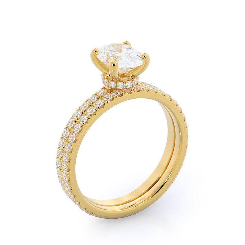 Pave Love Knot Diamond Wedding Band with 18KT Yellow Gold Cut Diamond in 14KT Yellow Gold view 3
