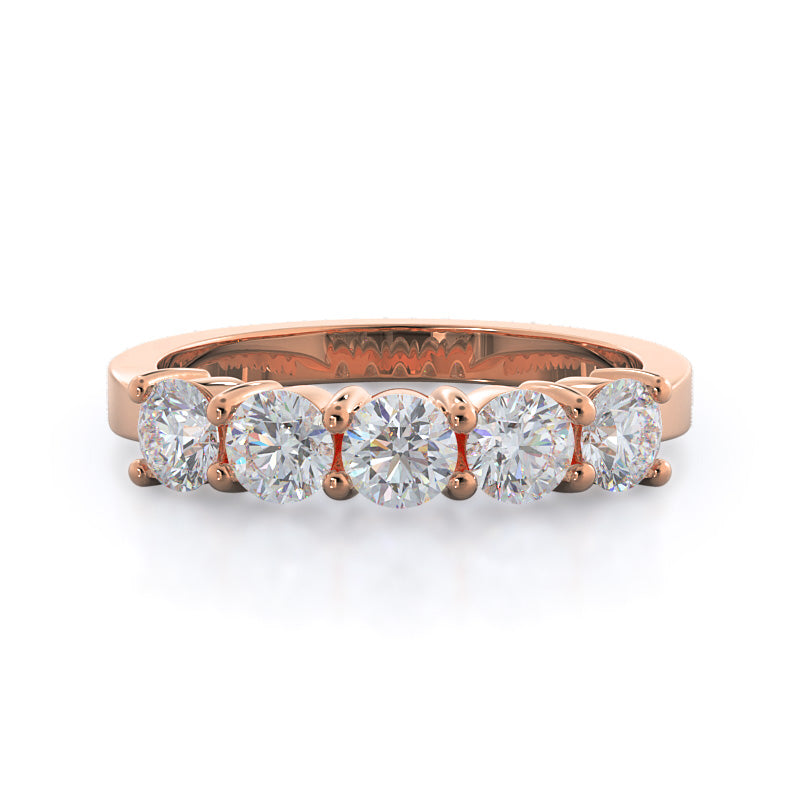 Five Stone Diamond Wedding Band with 18KT Rose Gold Cut Diamond in 14KT Rose Gold view 1
