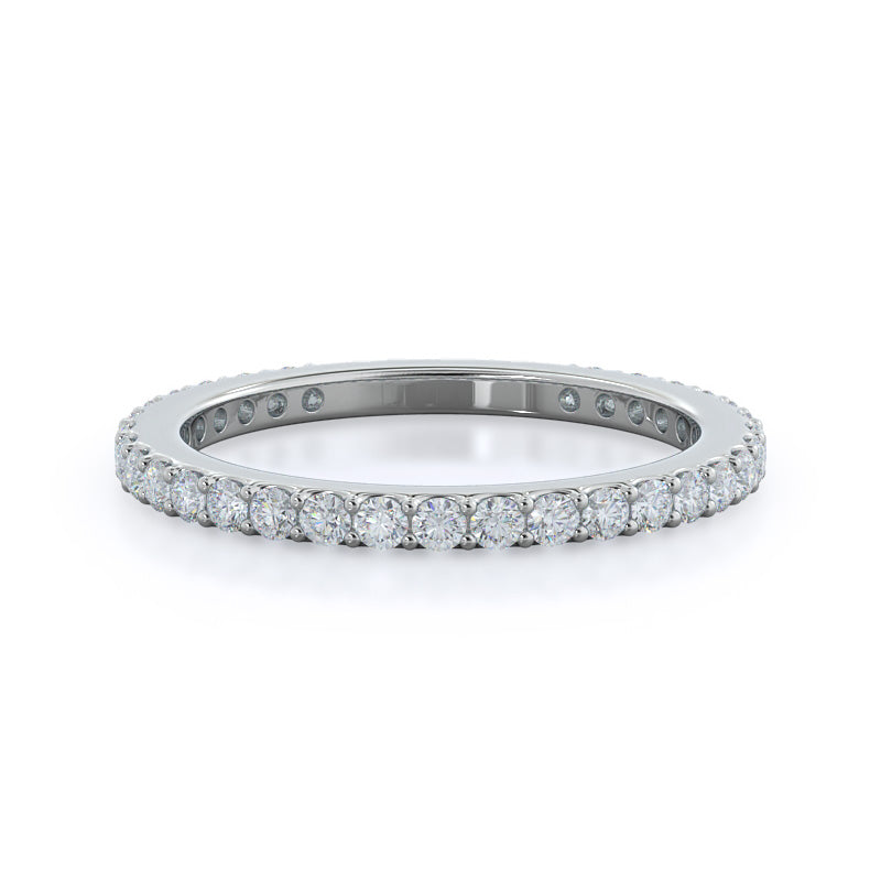 Pave Diamond Halo Wedding Band with 18KT White Gold Cut Diamond in 14KT White Gold view 1
