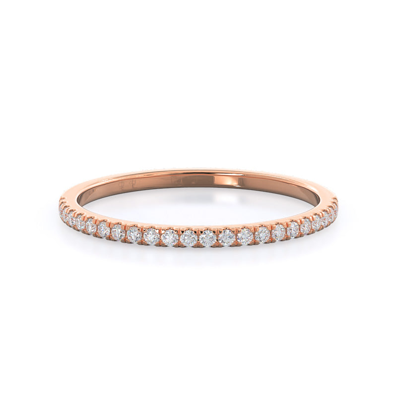 Plain Shank Halo Diamond Wedding Band with 18KT Rose Gold Cut Diamond in 14KT Rose Gold view 1
