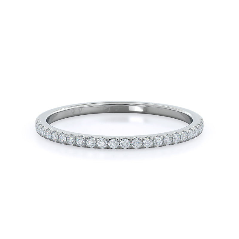 Plain Shank Halo Diamond Wedding Band with 18KT White Gold Cut Diamond in 14KT White Gold view 1
