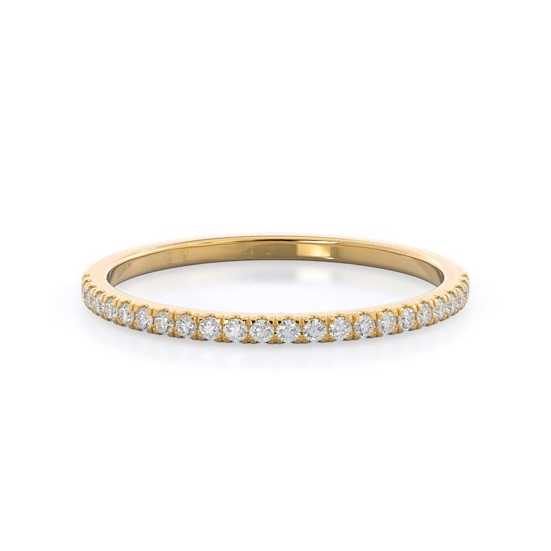 Plain Shank Halo Diamond Wedding Band with 18KT Yellow Gold Cut Diamond in 14KT Yellow Gold view 1
