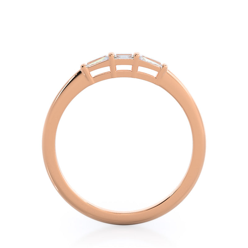Three Stone Baguette Diamond Wedding Band with 18KT Rose Gold Cut Diamond in 14KT Rose Gold view 2
