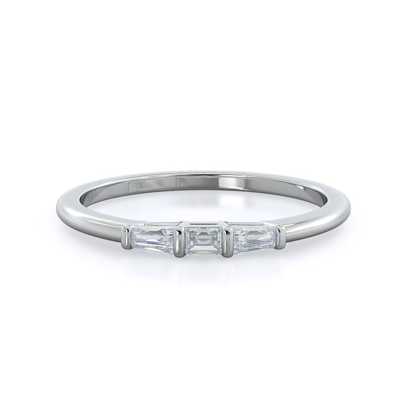 Three Stone Baguette Diamond Wedding Band with 18KT White Gold Cut Diamond in 14KT White Gold view 1
