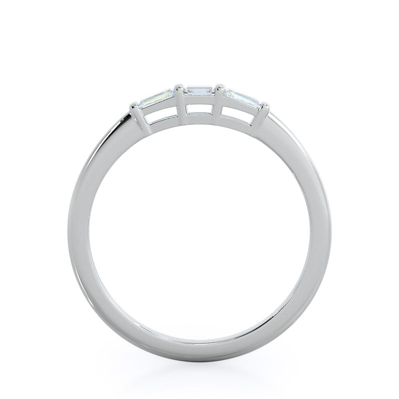 Three Stone Baguette Diamond Wedding Band with 18KT White Gold Cut Diamond in 14KT White Gold view 2
