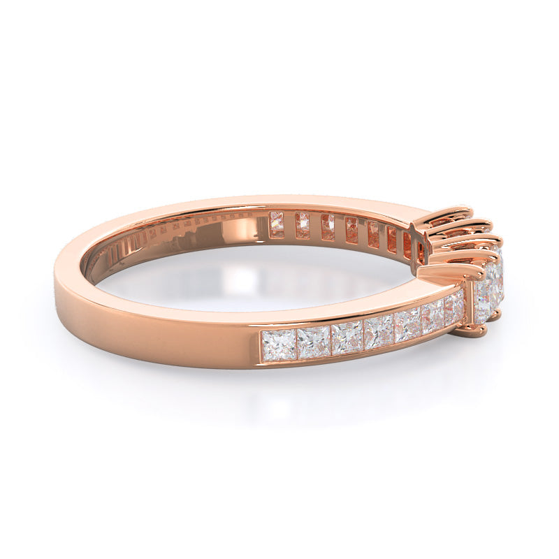 Three Stone Princess Studded Diamond Wedding Band with 18KT Rose Gold Cut Diamond in 14KT Rose Gold view 4
