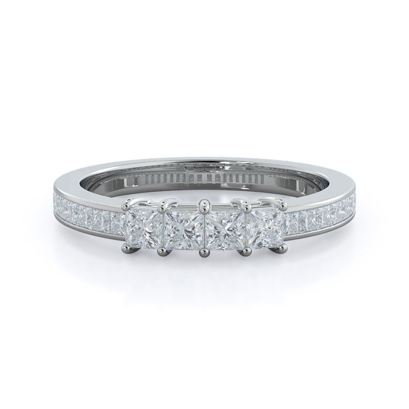 Three Stone Princess Studded Diamond Wedding Band with 18KT White Gold Cut Diamond in 14KT White Gold view 1
