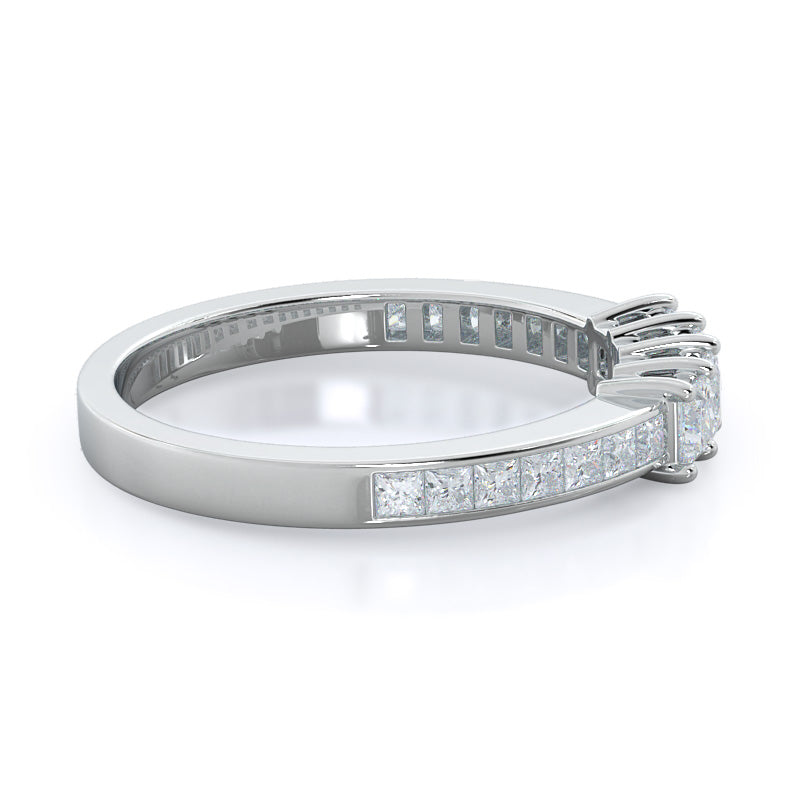 Three Stone Princess Studded Diamond Wedding Band with 18KT White Gold Cut Diamond in 14KT White Gold view 4
