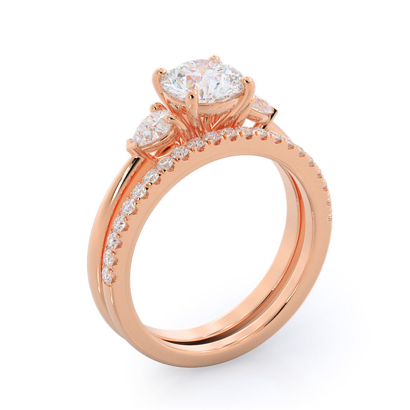 Three Stone Pear Diamond Wedding Band with 18KT Rose Gold Cut Diamond in 14KT Rose Gold view 3
