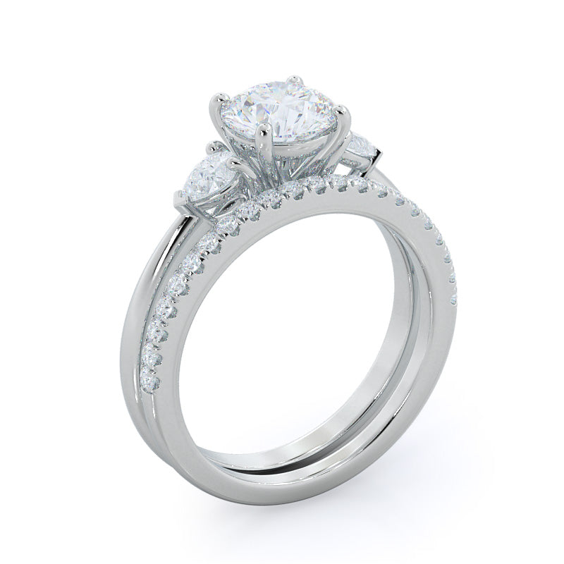 Three Stone Pear Diamond Wedding Band with 18KT White Gold Cut Diamond in 14KT White Gold view 3
