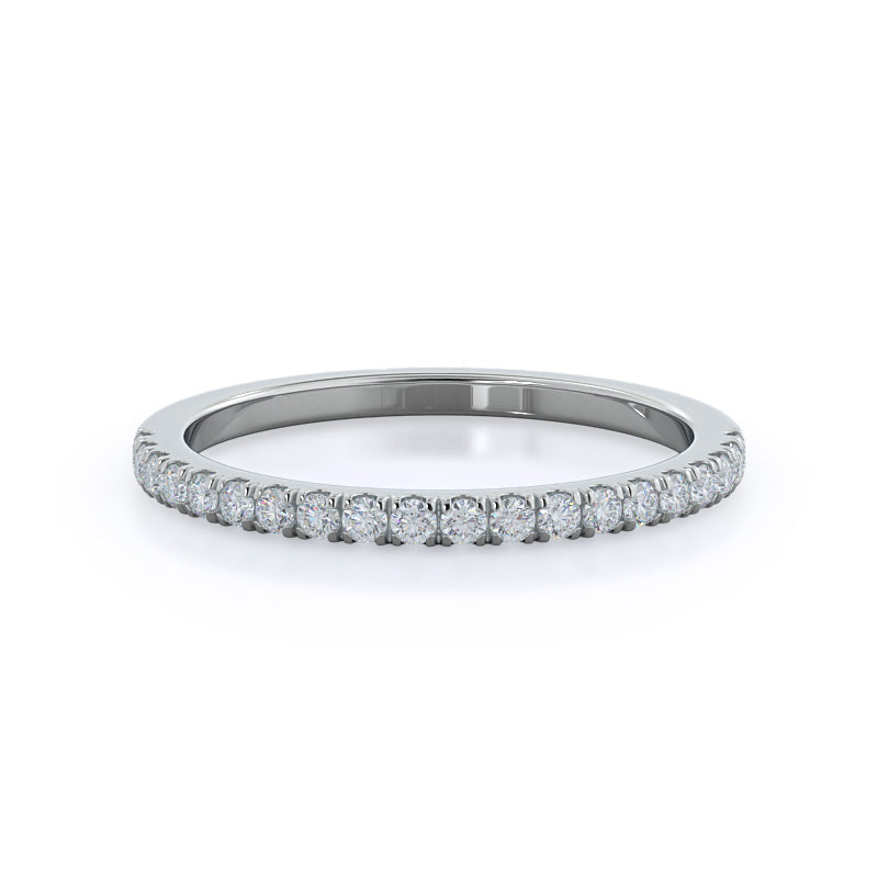 Petite Three Stone Diamond Wedding Band with 18KT White Gold Cut Diamond in 14KT White Gold view 1
