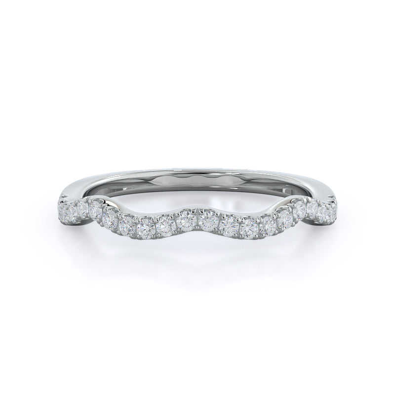Twisted Weaving Diamond Wedding Band (Single Row) with 18KT White Gold Cut Diamond in 14KT White Gold view 1
