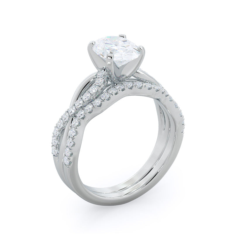 Twisted Weaving Diamond Wedding Band (Single Row) with 18KT White Gold Cut Diamond in 14KT White Gold view 3
