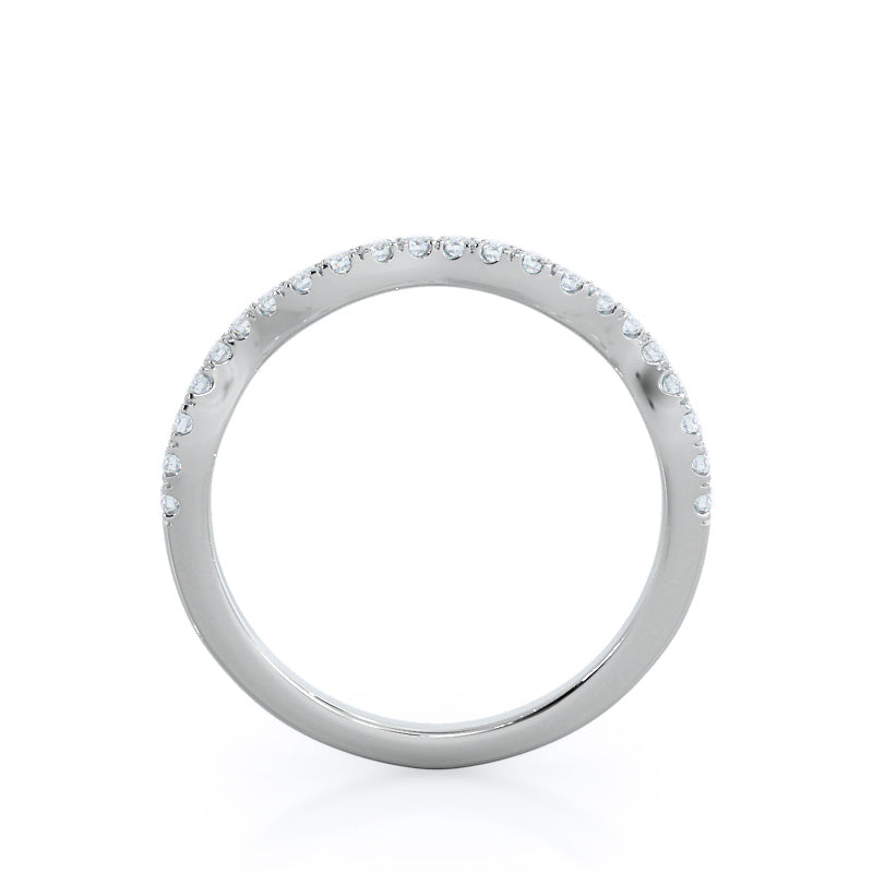 Twisted Weaving Diamond Wedding Band (Single Row) with 18KT White Gold Cut Diamond in 14KT White Gold view 2
