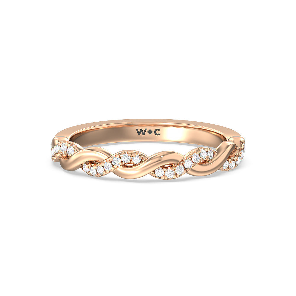 Vintage Glamour Twisted Diamond Wedding Band with 18KT Rose Gold Cut Diamond in 14KT Rose Gold view 1
