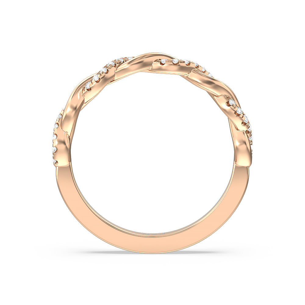 Vintage Glamour Twisted Diamond Wedding Band with 18KT Rose Gold Cut Diamond in 14KT Rose Gold view 2

