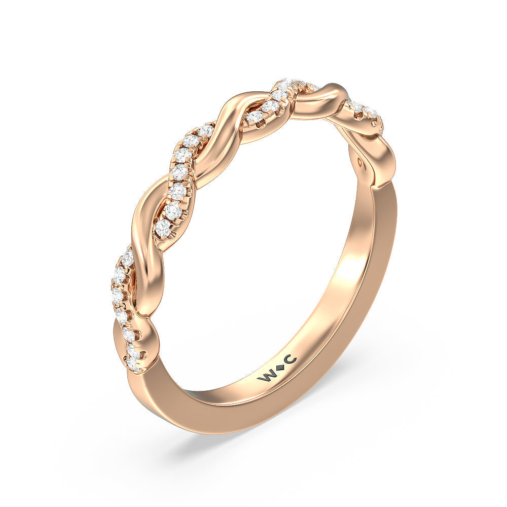 Vintage Glamour Twisted Diamond Wedding Band with 18KT Rose Gold Cut Diamond in 14KT Rose Gold view 4
