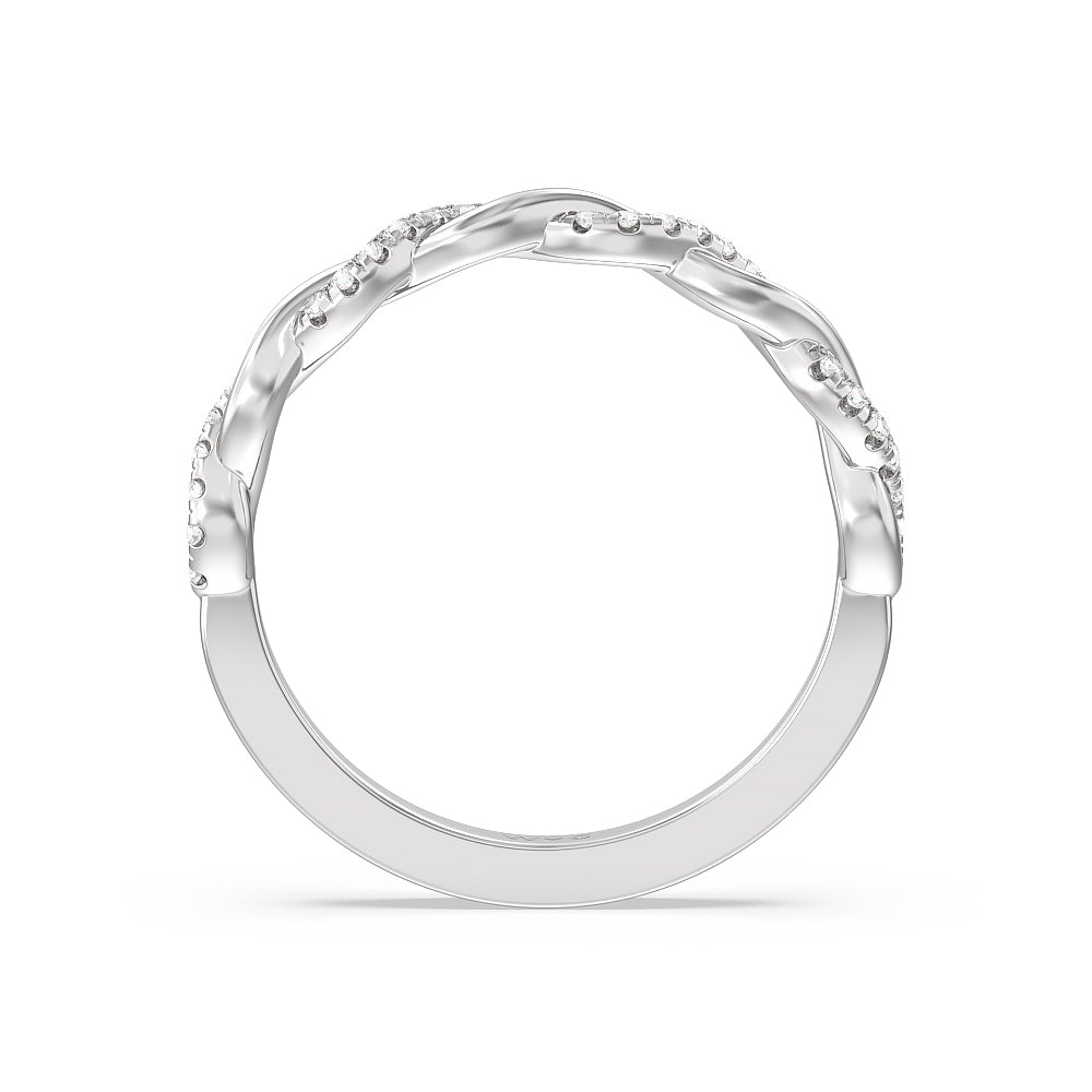 Vintage Glamour Twisted Diamond Wedding Band with 18KT White Gold Cut Diamond in 14KT White Gold view 2
