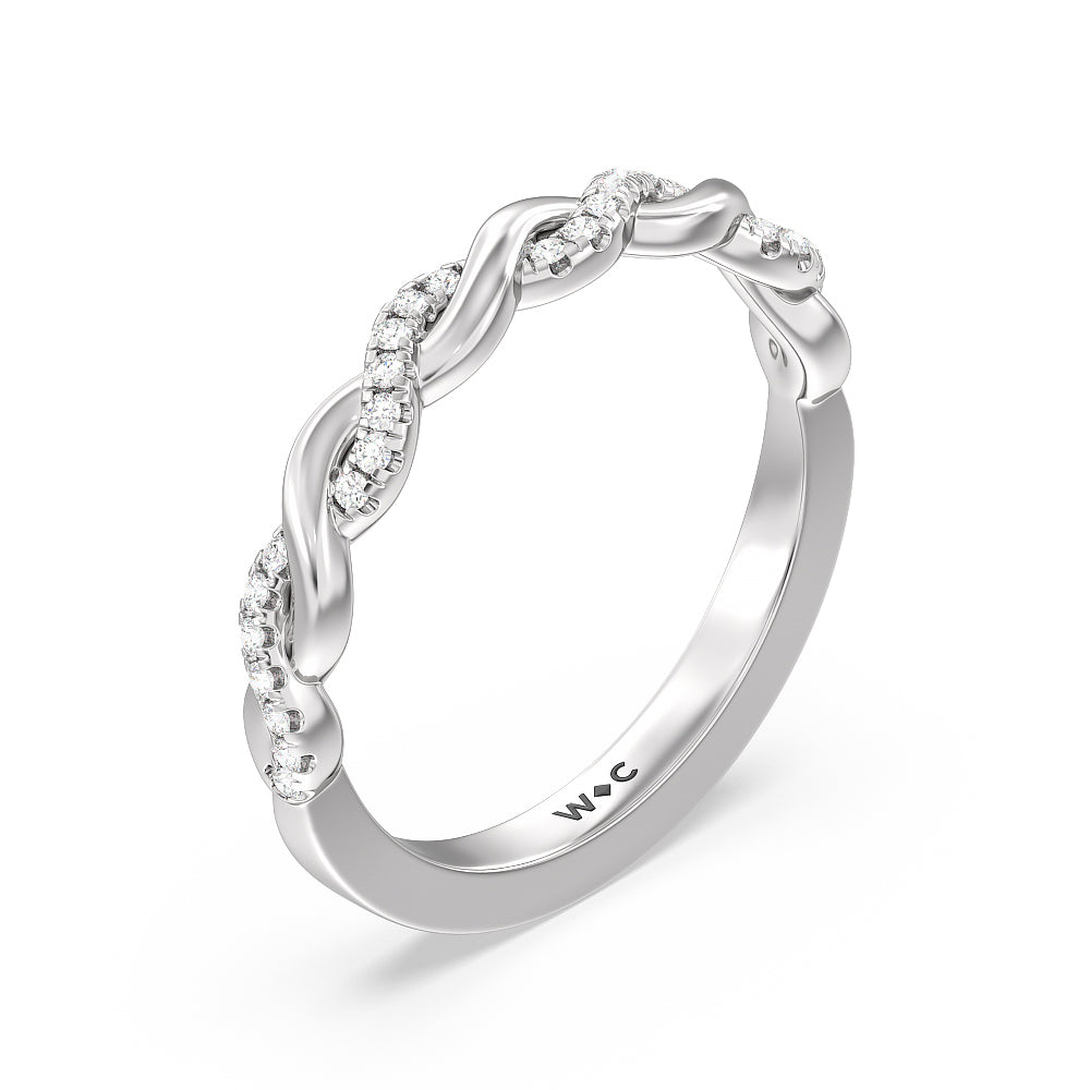 Vintage Glamour Twisted Diamond Wedding Band with 18KT White Gold Cut Diamond in 14KT White Gold view 4
