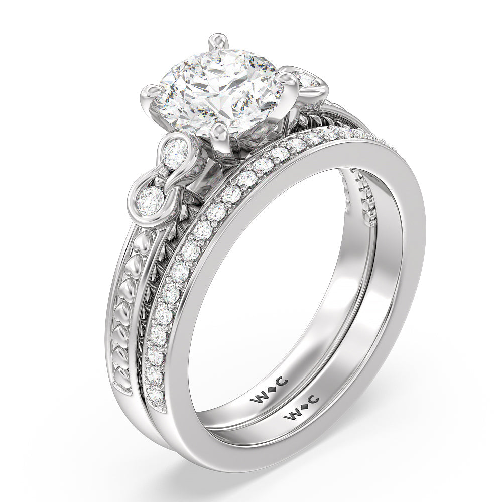 Vintage Celtic Heart Diamond Wedding Band with 18KT White Gold Cut Diamond in 14KT White Gold view 3
