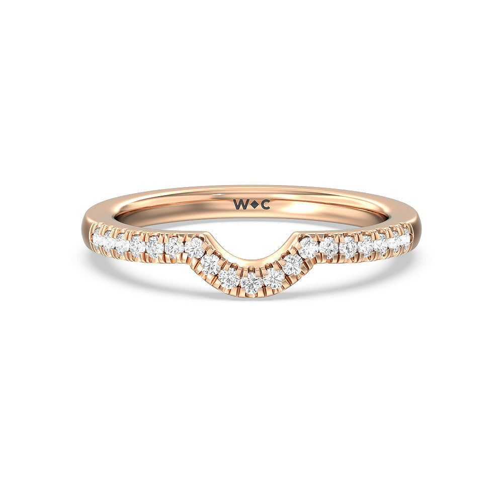 Crescent Diamond Wedding Band with Lab Cut Diamond in 14KT Rose Gold view 1

