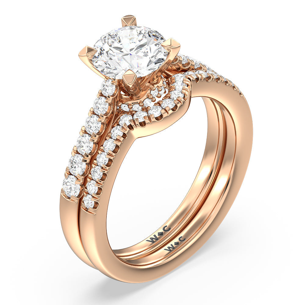 Crescent Diamond Wedding Band with Lab Cut Diamond in 14KT Rose Gold view 3
